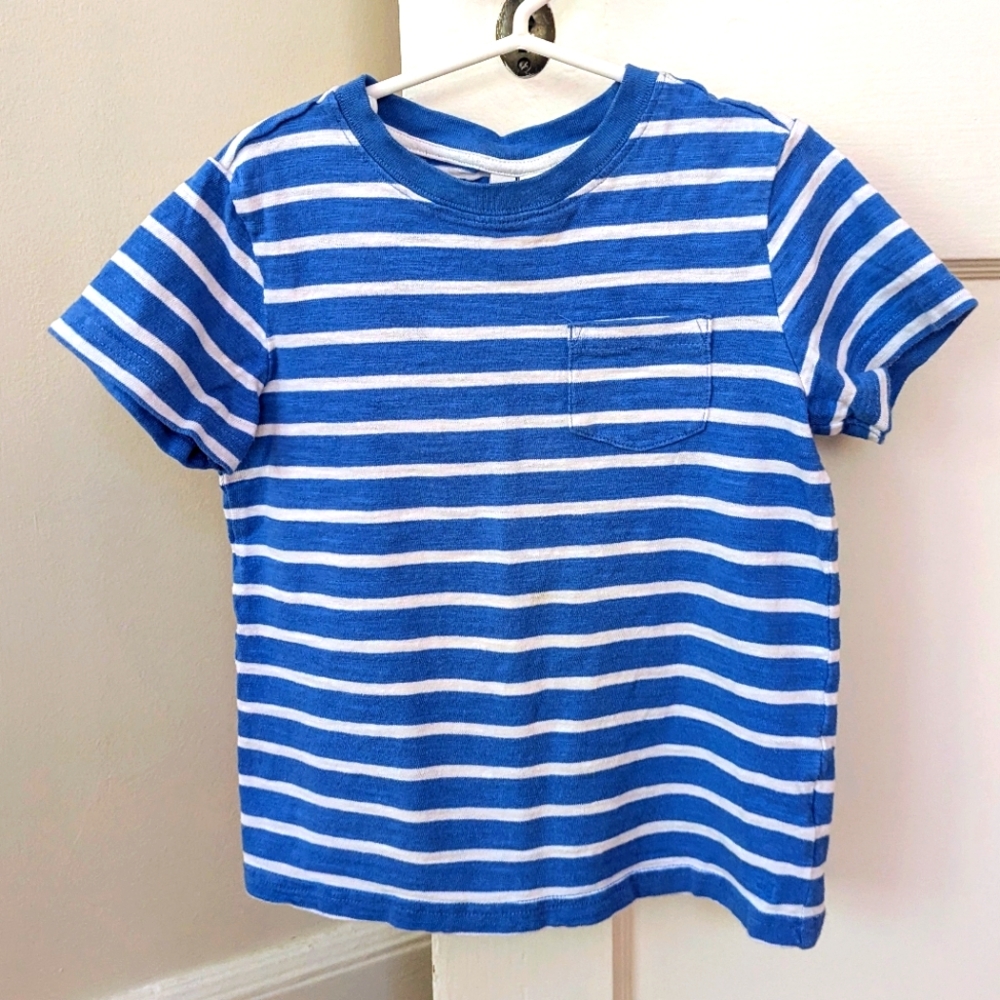 Janie and Jack blue and white striped pocket tee